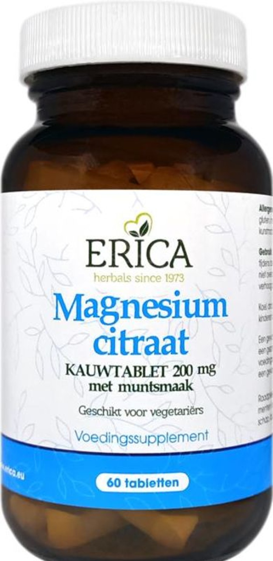 ERICA Citrato di magnesio 200 Mg con aroma di menta 60 tbl masticabili | Minerali